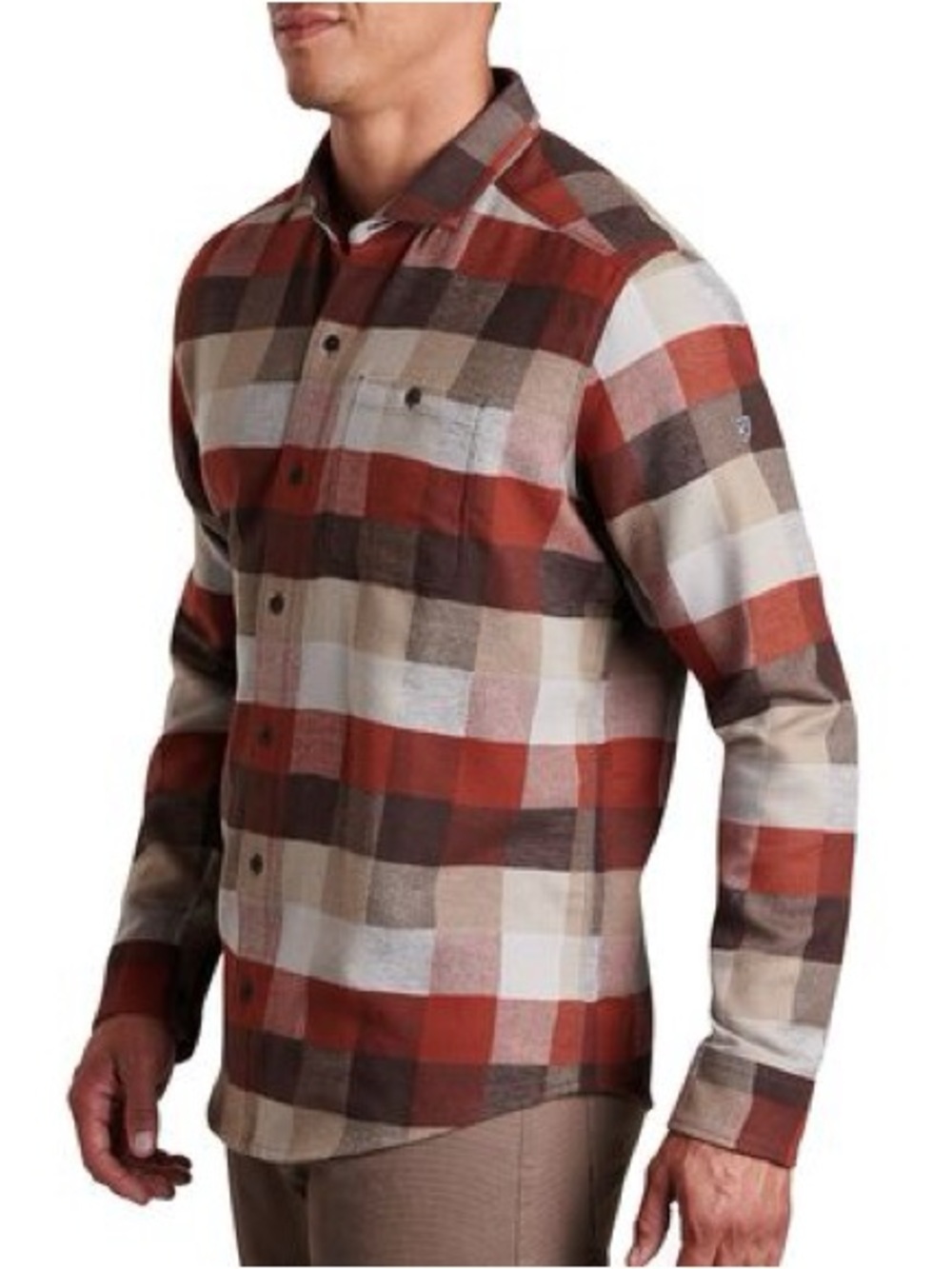 Kuhl Pixelatr Flannel Shirt Men’s Large Red Brown Plaid Button Up Outdoor